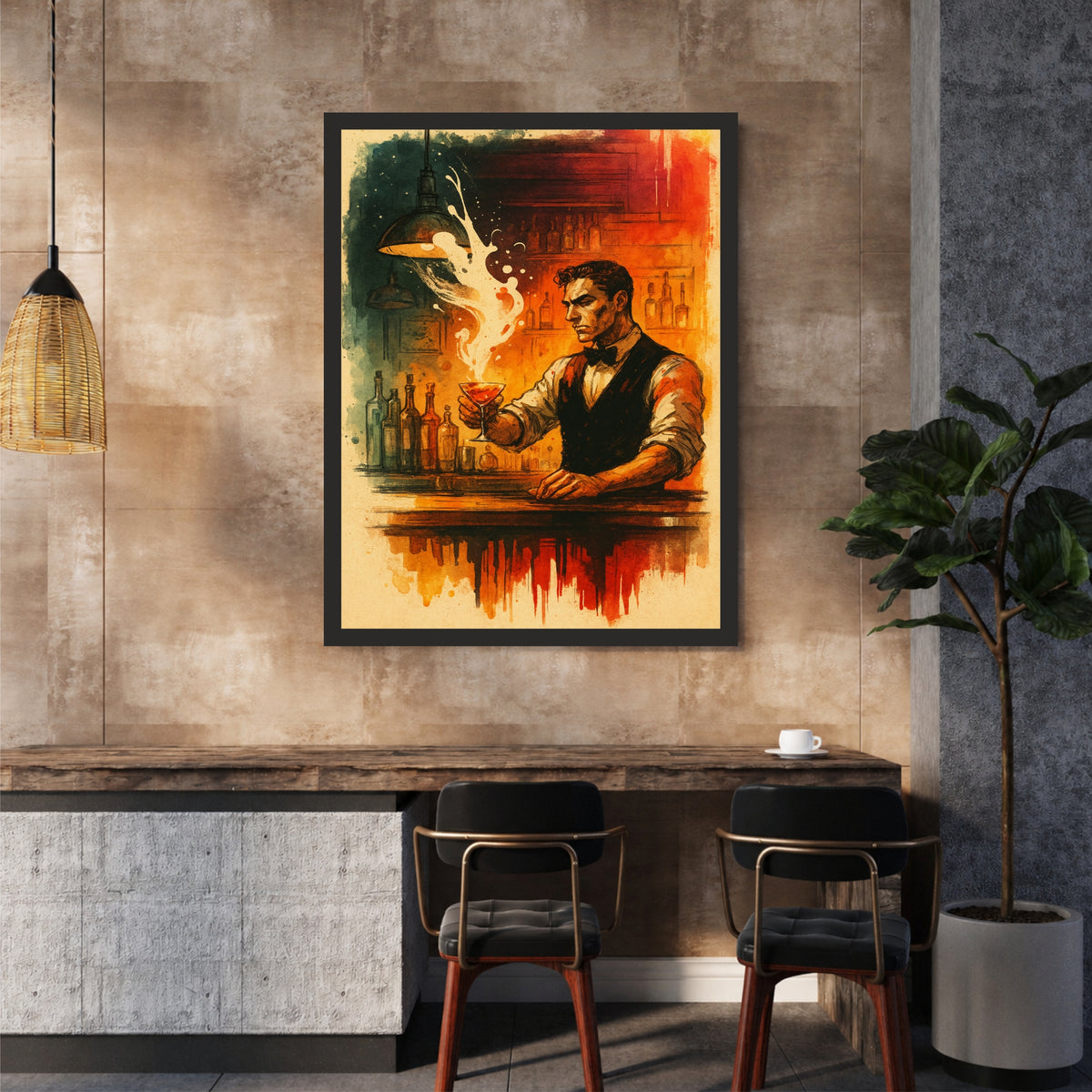 Bartender Wall Art | Framed Cocktail Artwork | Vintage Bar & Restaurant Décor | Cocktail Lover Gift