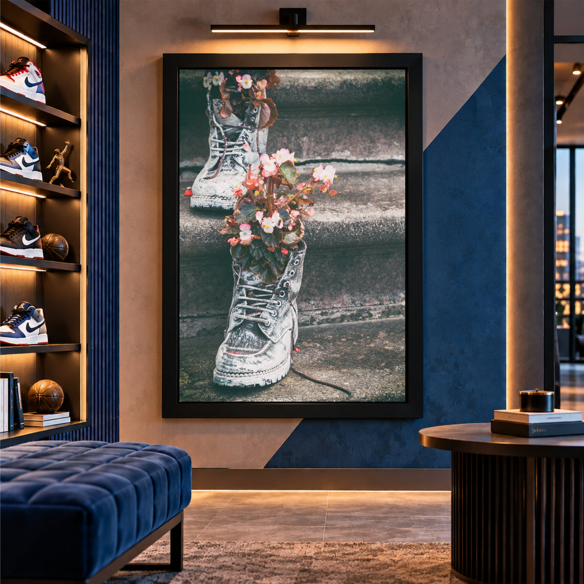 Floral Boots Wall Art | Vintage Boots with Flowers Artwork | Rustic Floral Photography | Nature & Fashion Wall Decor