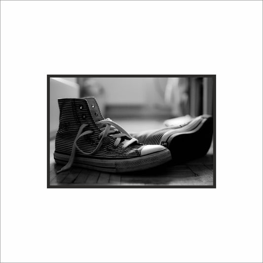 “Monochrome Moments – The Silent Sneakers” 🖤👟✨