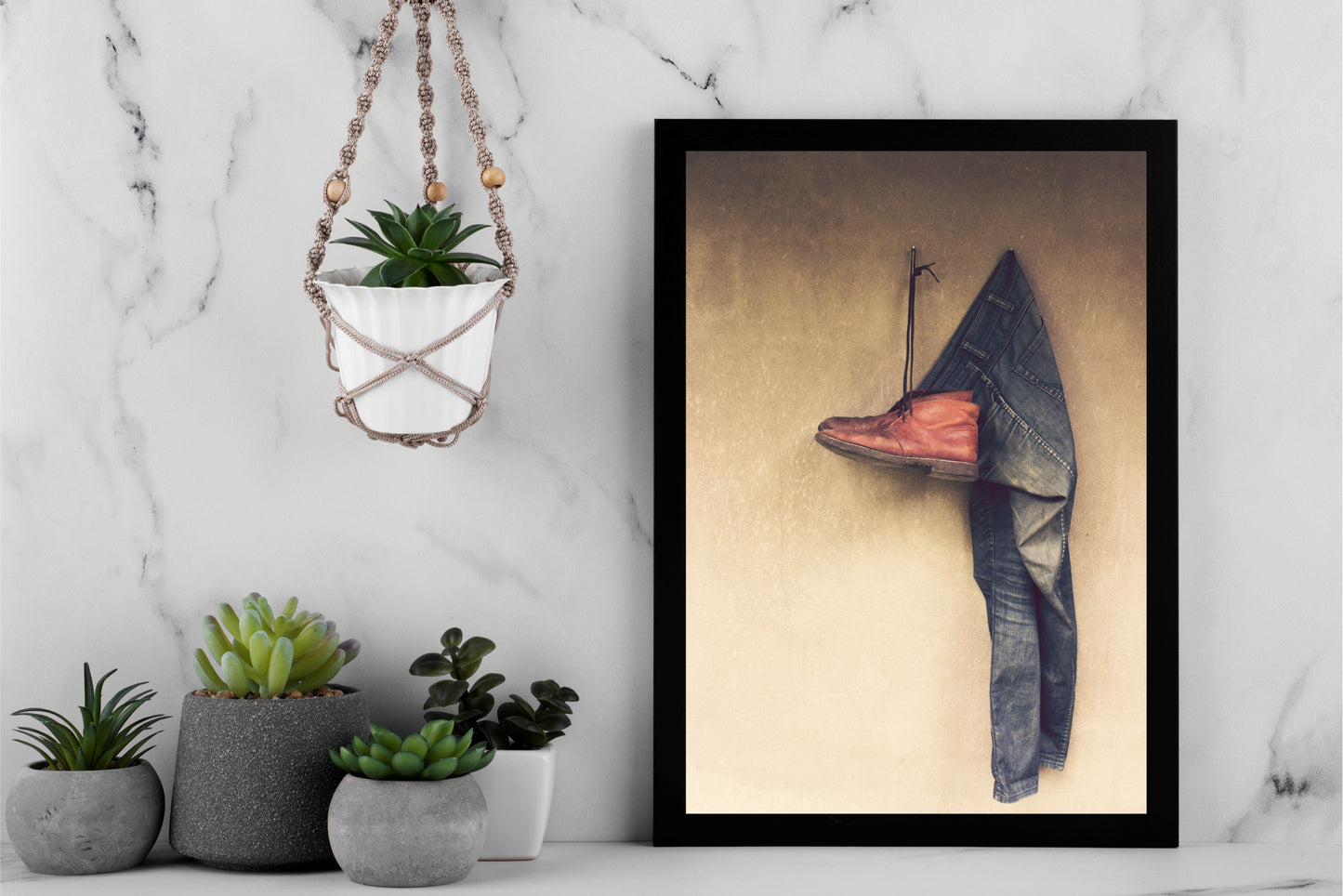 “Hanging Stories – Rustic Denim & Leather Art Frame” 👖🥿✨