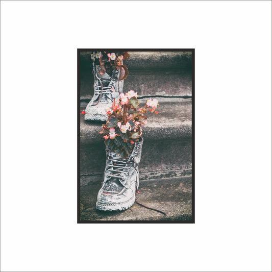 “Blooming Steps – Rustic Floral Boots Art Frame” 🌸🥾✨