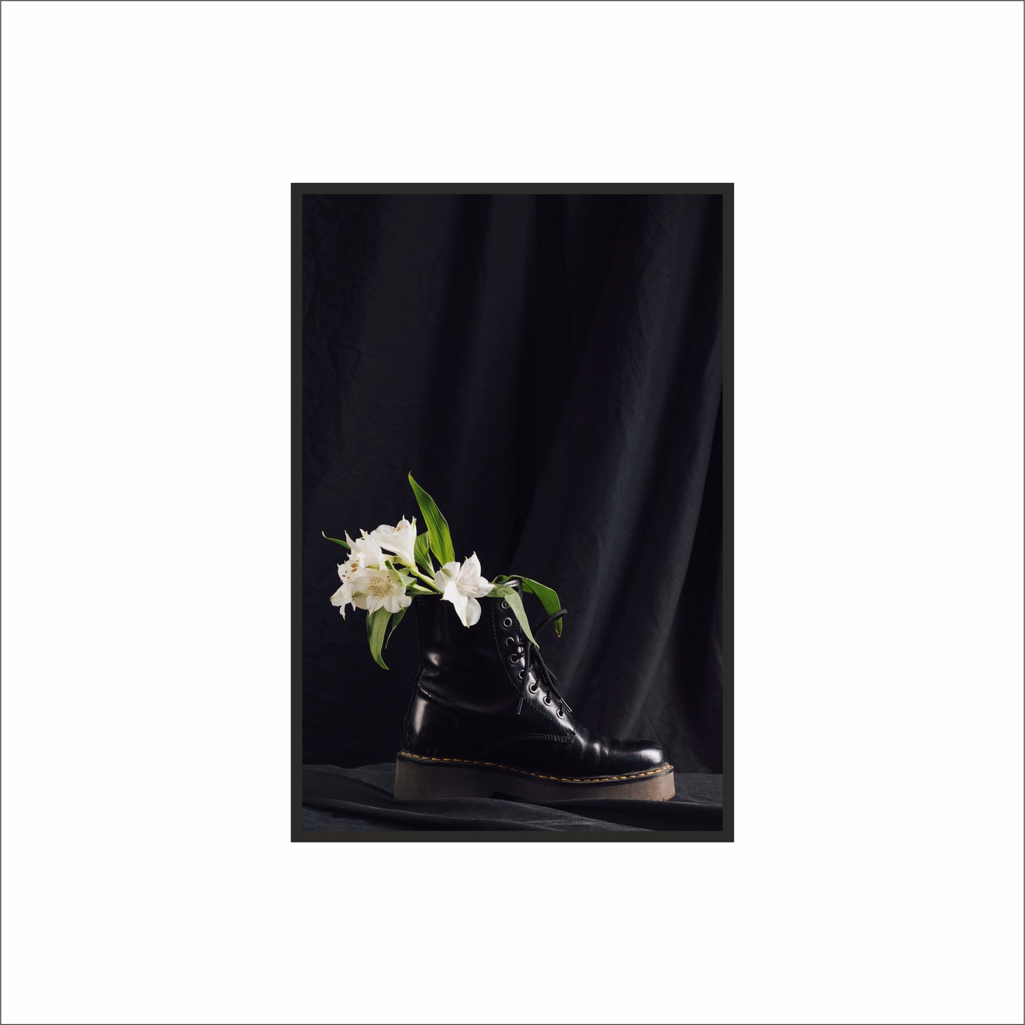 “Midnight Bloom – Black Boot Floral Art Frame” 🥾🌼🖤