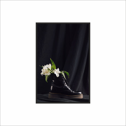 “Midnight Bloom – Black Boot Floral Art Frame” 🥾🌼🖤