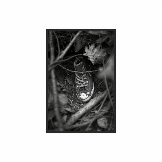 “Forgotten Trails – Lost Sneaker Art Frame” 🌲🥾🖤