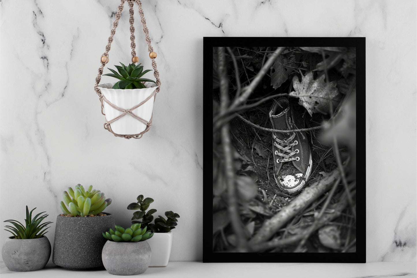 “Forgotten Trails – Lost Sneaker Art Frame” 🌲🥾🖤