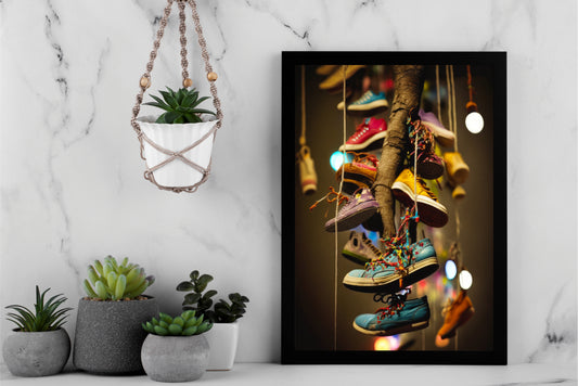 “Hanging Harmony – Vibrant Sneakers Art Frame” 👟✨🌈