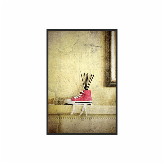 “Rustic Scent – Pink Sneaker Decor Art Frame” 👟🌿✨