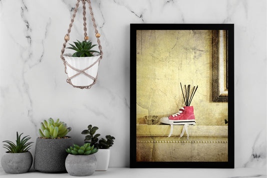 “Rustic Scent – Pink Sneaker Decor Art Frame” 👟🌿✨