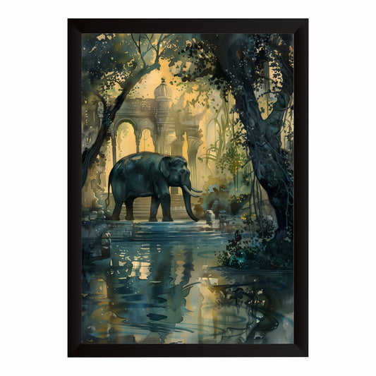Mystical Elephant Forest Wall Art | Watercolor Jungle & Palace Artwork