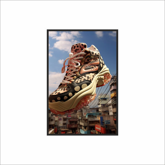 “Sky Safari – Wild Print Sneaker Art Frame” 🐾👟☁️