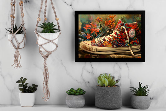 “Floral Burst – Artistic Canvas Sneaker Art Frame” 🌺👟🎨