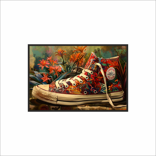 “Floral Burst – Artistic Canvas Sneaker Art Frame” 🌺👟🎨
