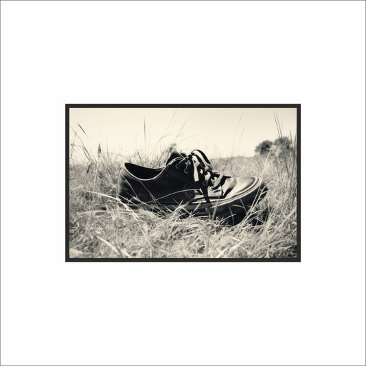 “Faded Trails – Vintage Black Shoe Art Frame” 🖤🌾📸