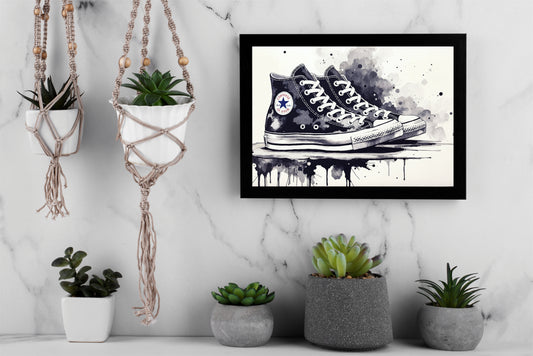 “Ink Classics – Black High-Top Sneaker Art Frame” 🎨👟🖤