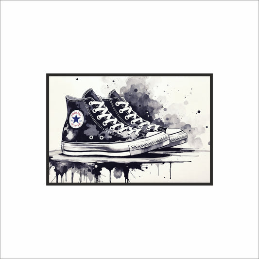 “Ink Classics – Black High-Top Sneaker Art Frame” 🎨👟🖤