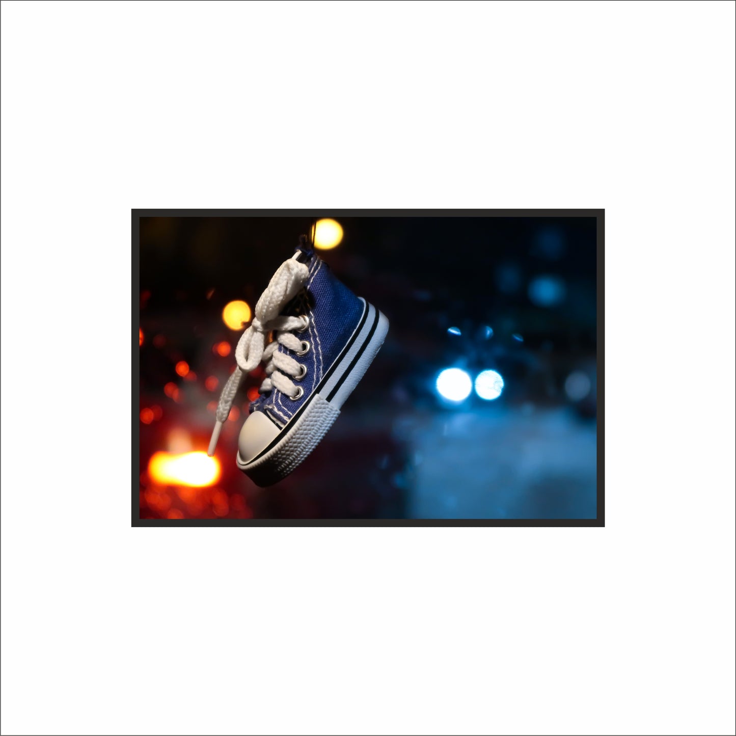 “Midnight Mini – Hanging Blue Sneaker Art Frame” 🌙👟✨