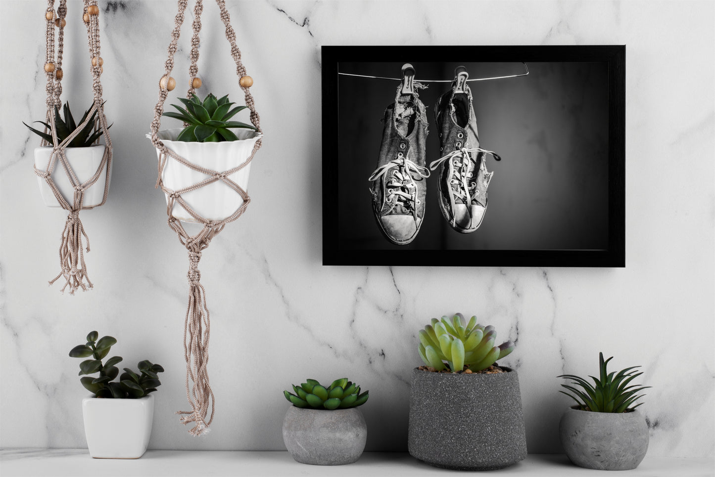 “Worn Stories – Old Hanging Sneaker Art Frame” 🖤👟📸