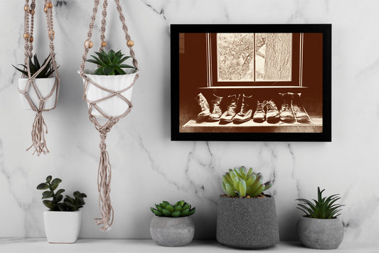 “Window Soles – Sepia Vintage Shoe Art Frame” 🤎👢🪟