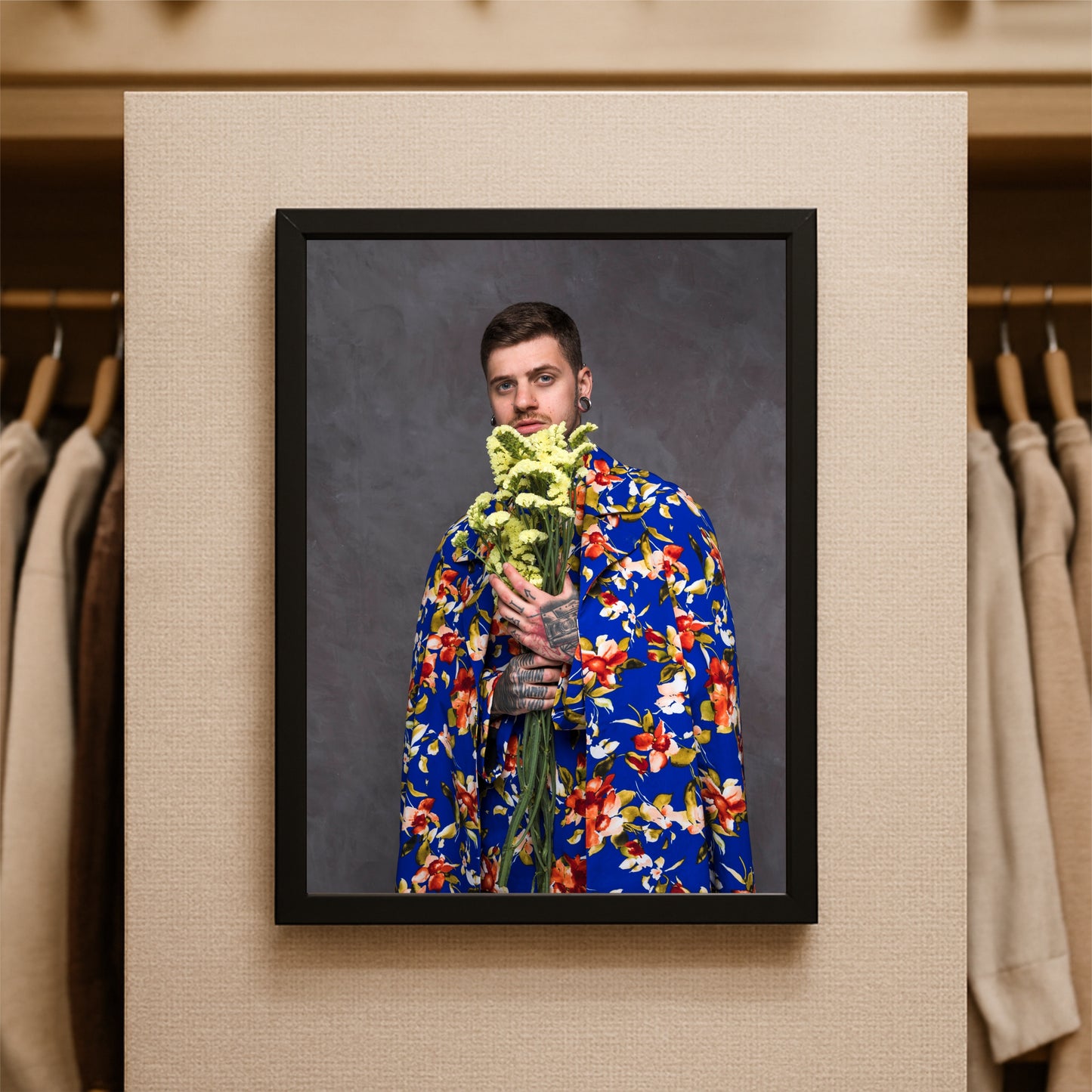 “Floral Guard – Bold Portrait Art Frame” 🌺🖼️✨