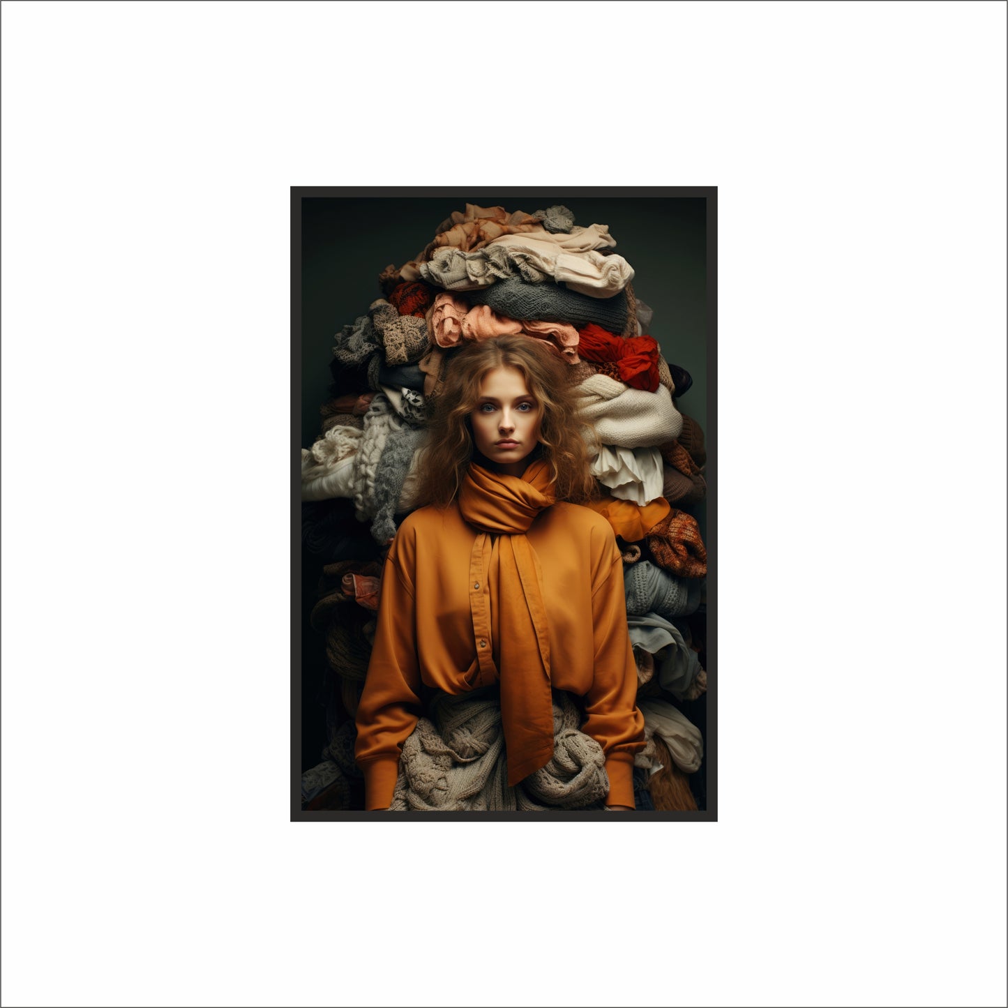 “Threaded Silence – Fashion Still-Life Portrait Art Frame” 🧵🧡✨