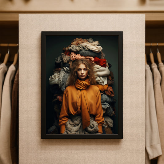 “Threaded Silence – Fashion Still-Life Portrait Art Frame” 🧵🧡✨
