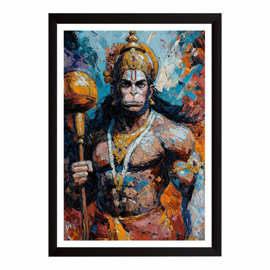 Lord Hanuman Abstract Wall Art | Bajrangbali Modern Painting | Hindu Religious Wall Decor | Premium HD Framed Artwork
