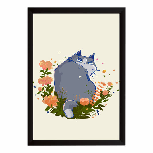 Cute Cat Wall Art | Sleeping Cat Flower Poster | Floral Cat Kids Room Decor | Cute Animal Wall Decor