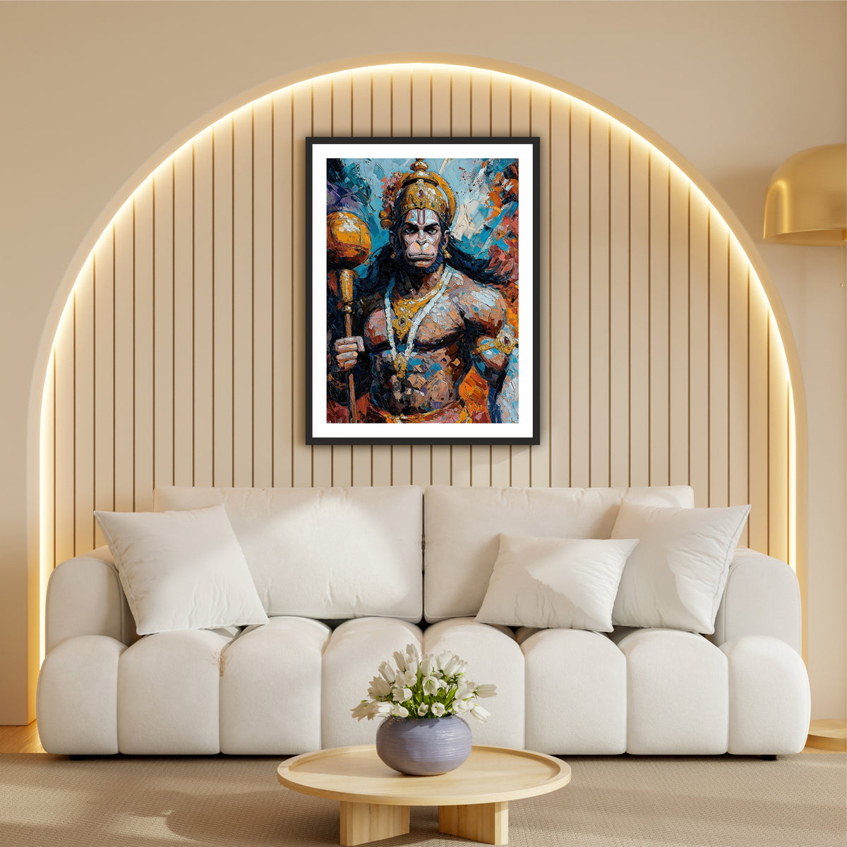 Lord Hanuman Abstract Wall Art | Bajrangbali Modern Painting | Hindu Religious Wall Decor | Premium HD Framed Artwork