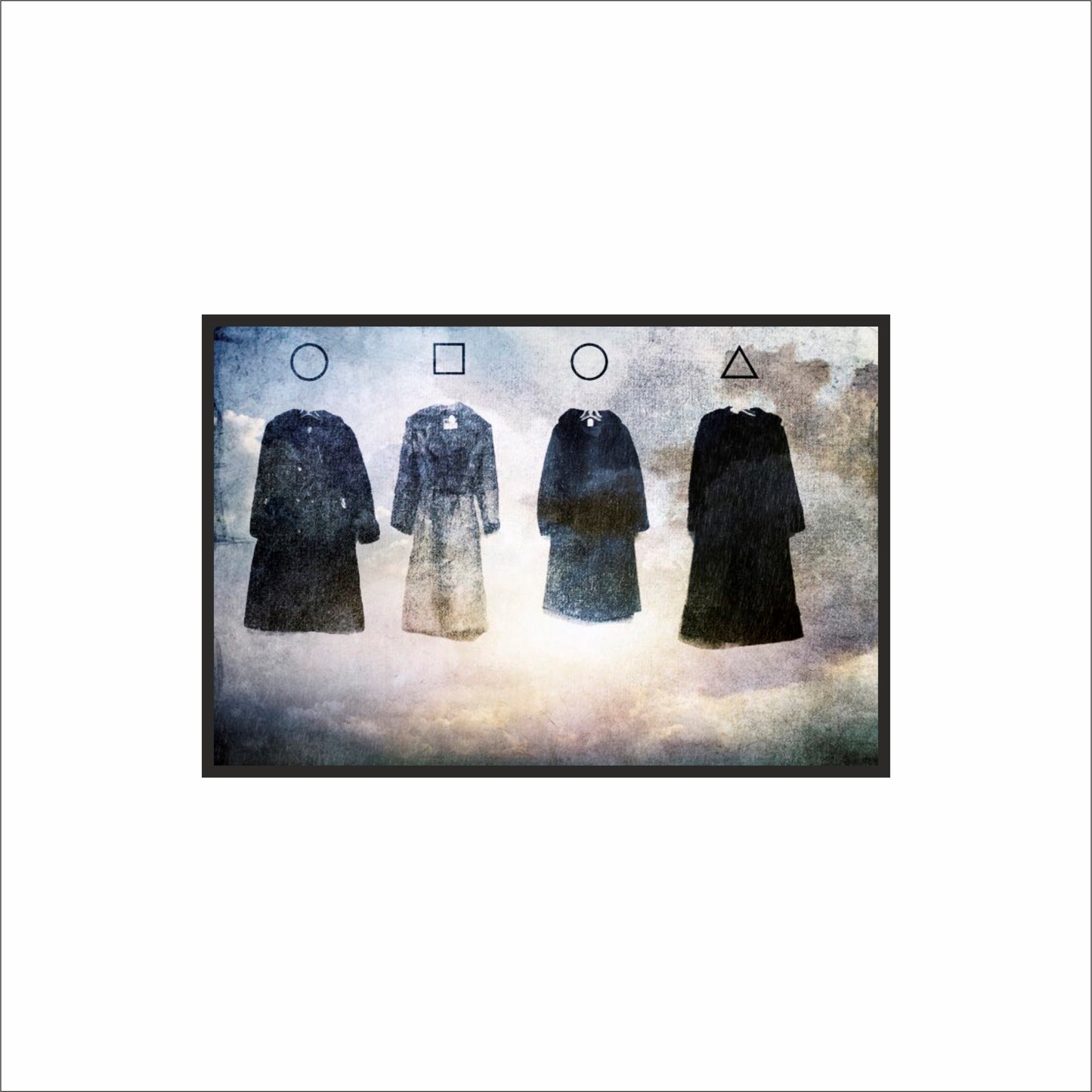 “Silent Shapes – Symbolic Robe Art Frame” ✨⚪⬜⚪△