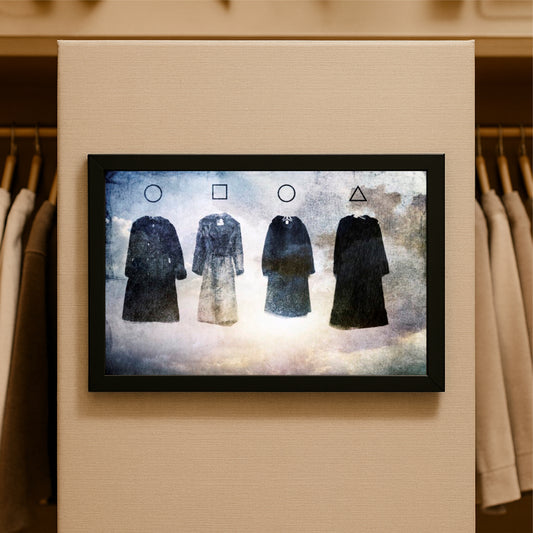 “Silent Shapes – Symbolic Robe Art Frame” ✨⚪⬜⚪△