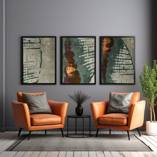 Abstract Textured Wall Art Set of 3 – Organic Brushstroke Modern Minimalist Prints