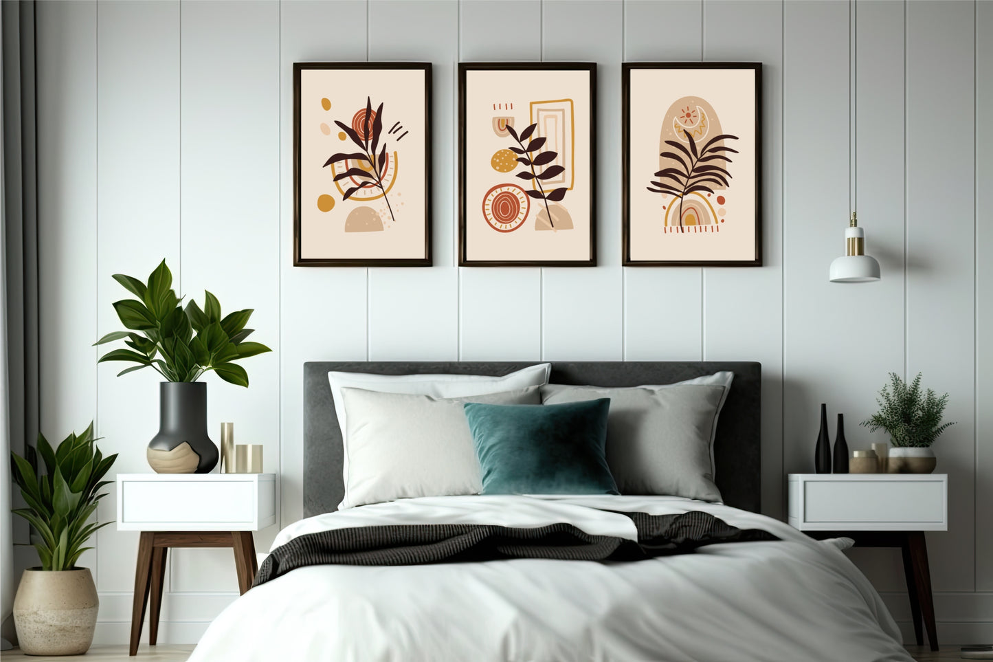 Boho Geometric Botanical Wall Frame Set – Modern Abstract Minimal Decor 🌿✨
