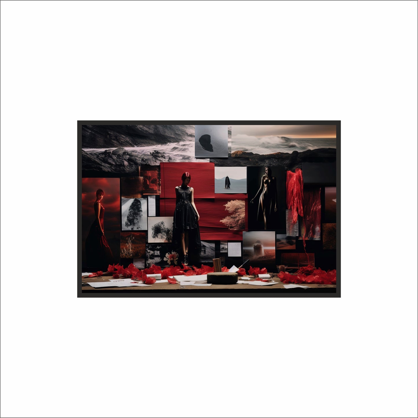 “Crimson Couture – Dark Aesthetic Fashion Moodboard Art Frame” 🔥🖤