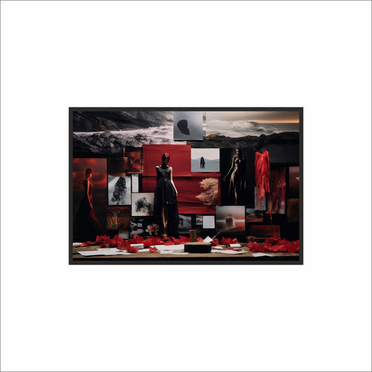 “Crimson Couture – Dark Aesthetic Fashion Moodboard Art Frame” 🔥🖤