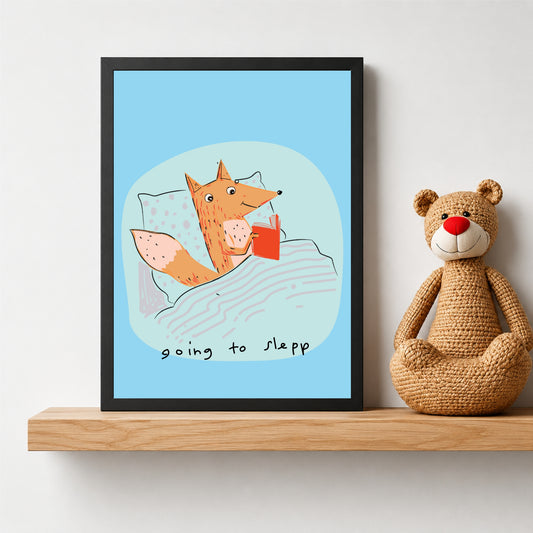 Cute Fox Wall Art | Sleeping Fox Reading Book Poster | Woodland Animal Kids Room Decor | Nursery Wall Art