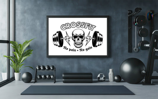 “Crossfit Skull – No Pain No Gain Gym Art Frame” ☠️🏋️‍♂️