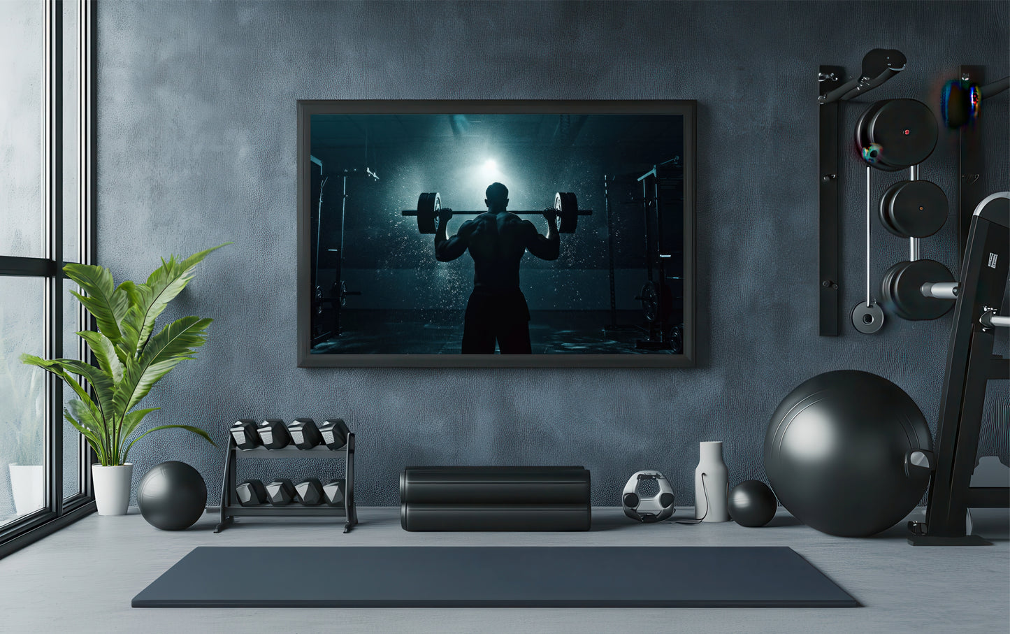 Under the Bar – Power in Silence Gym Art Frame 🏋️‍♂️🌑