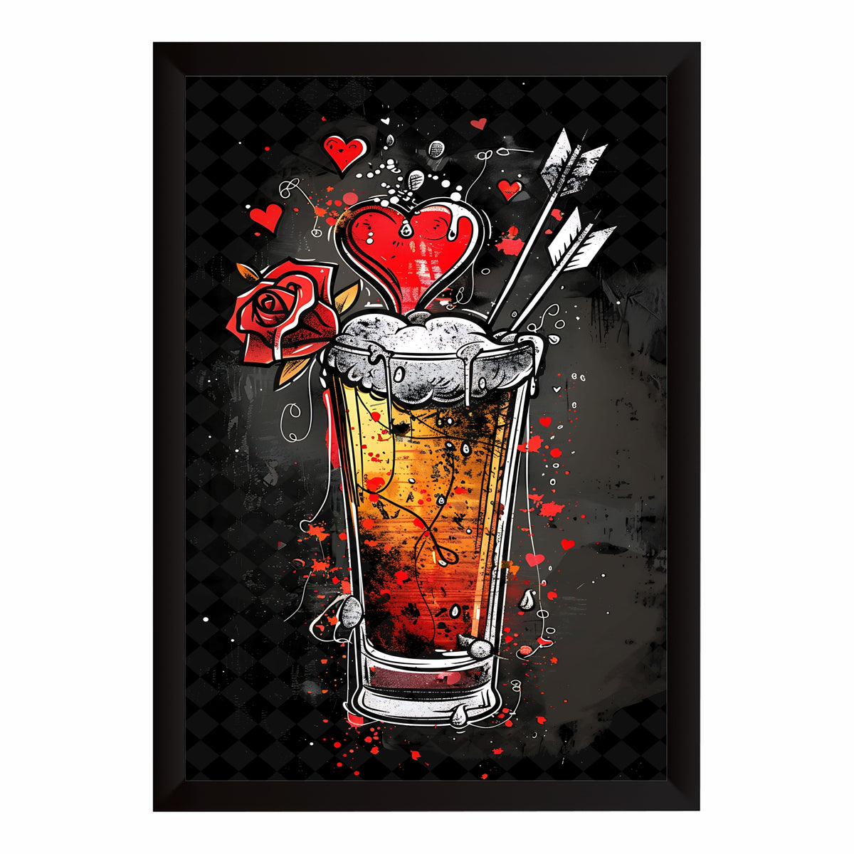 Beer Love Wall Art | Framed Beer & Heart Artwork | Romantic Bar & Pub Décor | Beer Lover Gift