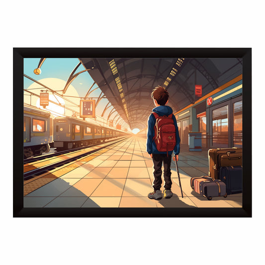 Train Station Travel Wall Art | Adventure Journey Canvas Print | Cartoon Travel Illustration Poster