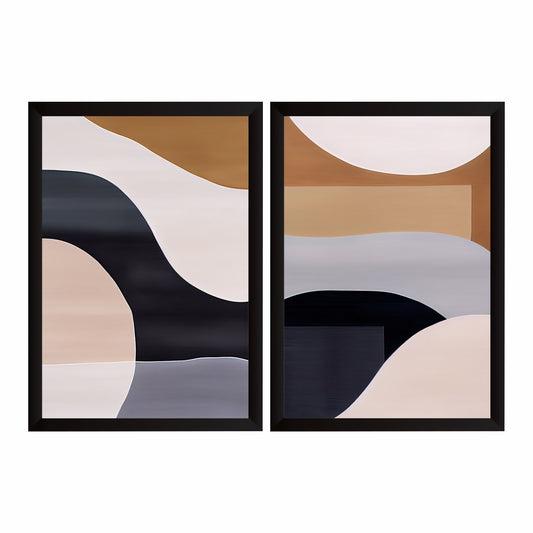 Modern Abstract Neutral Wall Art Set | Black Beige & Gray Decor
