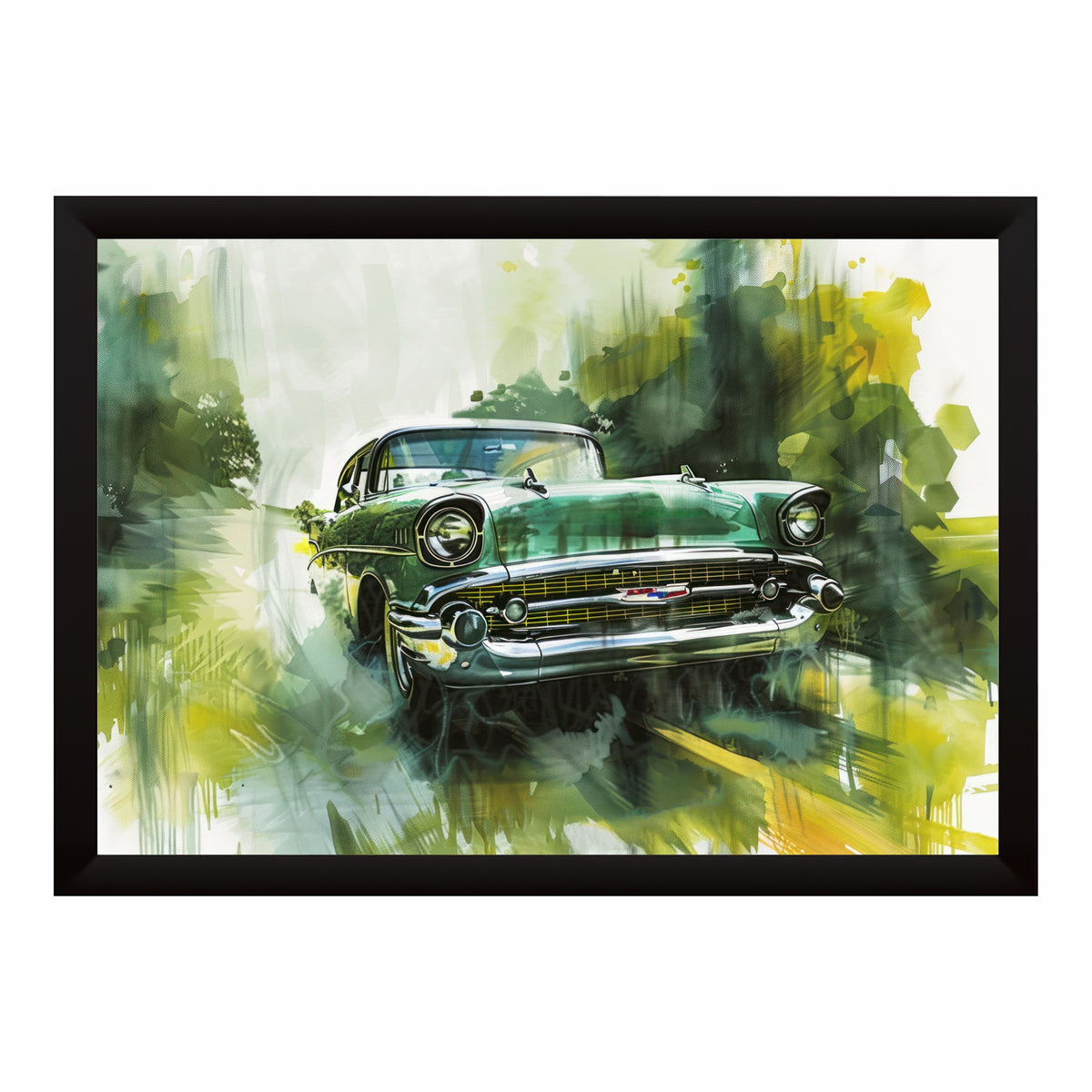 Classic Vintage Car Wall Art | Retro Green Automobile Watercolor Poster