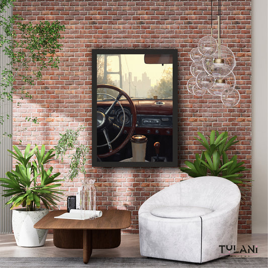 Vintage Car Interior Wall Art | Retro Drive Canvas | Classic Automotive Decor