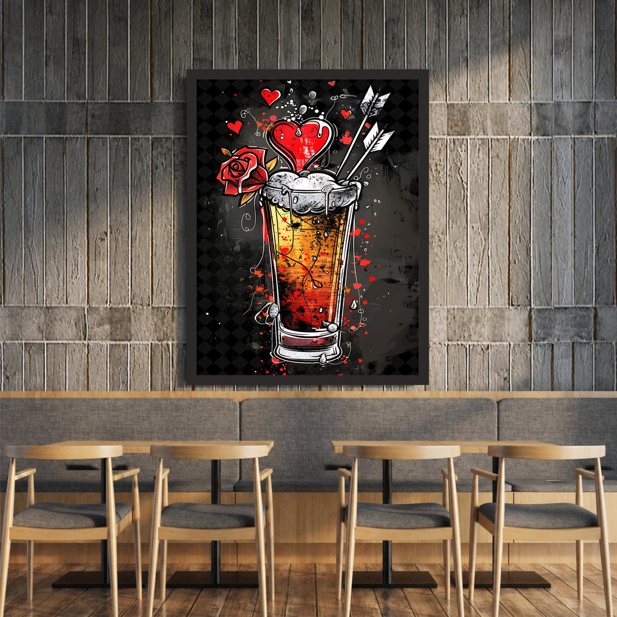 Beer Love Wall Art | Framed Beer & Heart Artwork | Romantic Bar & Pub Décor | Beer Lover Gift