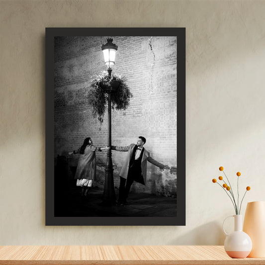 Romantic Black & White Street Lamp Wall Art | Vintage Couple Photography