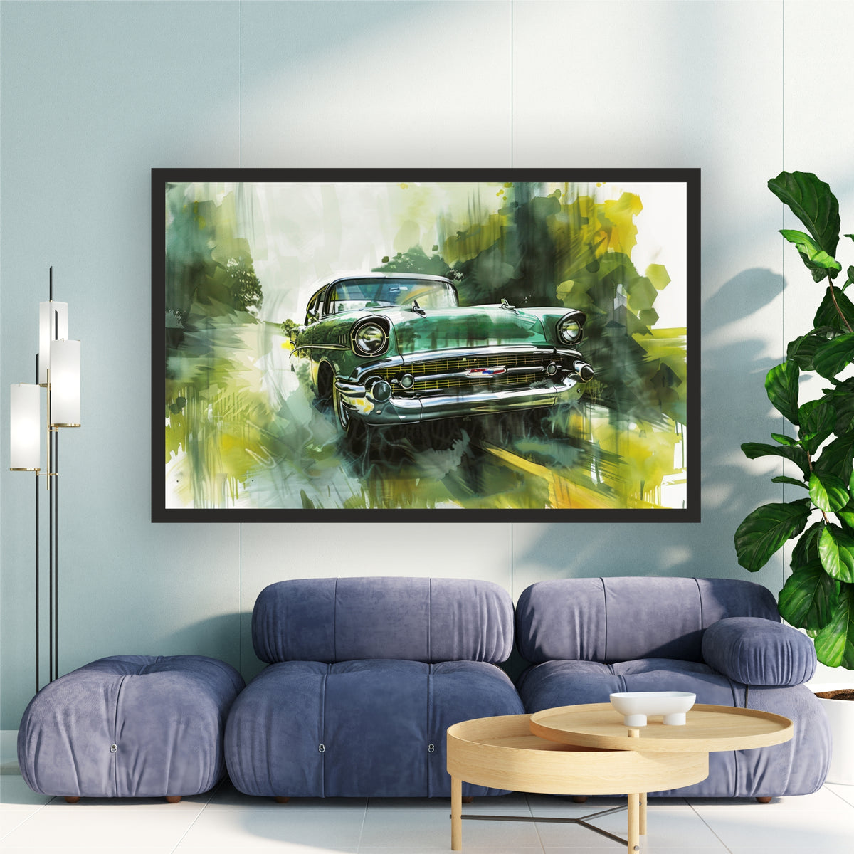 Classic Vintage Car Wall Art | Retro Green Automobile Watercolor Poster