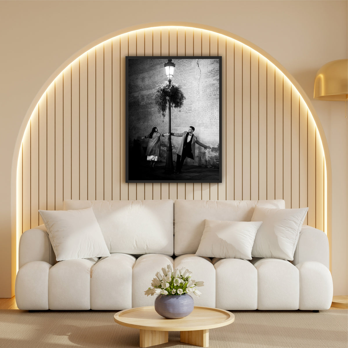 Romantic Black & White Street Lamp Wall Art | Vintage Couple Photography