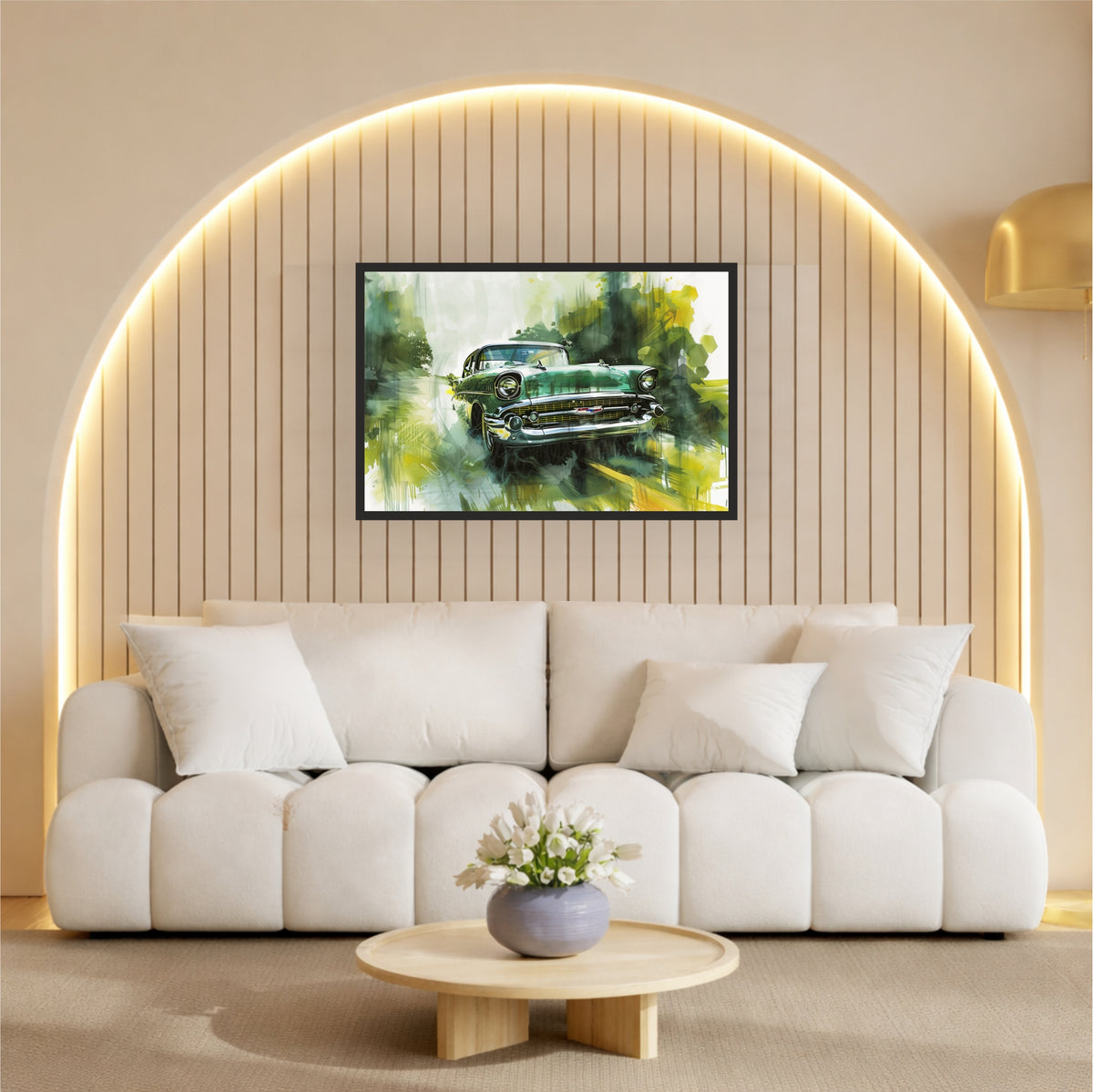 Classic Vintage Car Wall Art | Retro Green Automobile Watercolor Poster