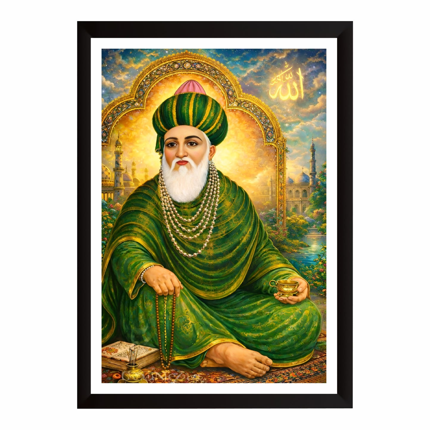 Hazrat Sheikh Abdul Qadir Jilani Wall Art | Ghous-e-Azam Islamic Spiritual Artwork | Bade Peer Baba Sufi Saint Decor | Devotional Home Wall Frame