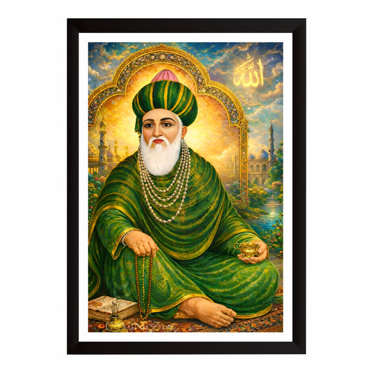 Hazrat Sheikh Abdul Qadir Jilani Wall Art | Ghous-e-Azam Islamic Spiritual Artwork | Bade Peer Baba Sufi Saint Decor | Devotional Home Wall Frame
