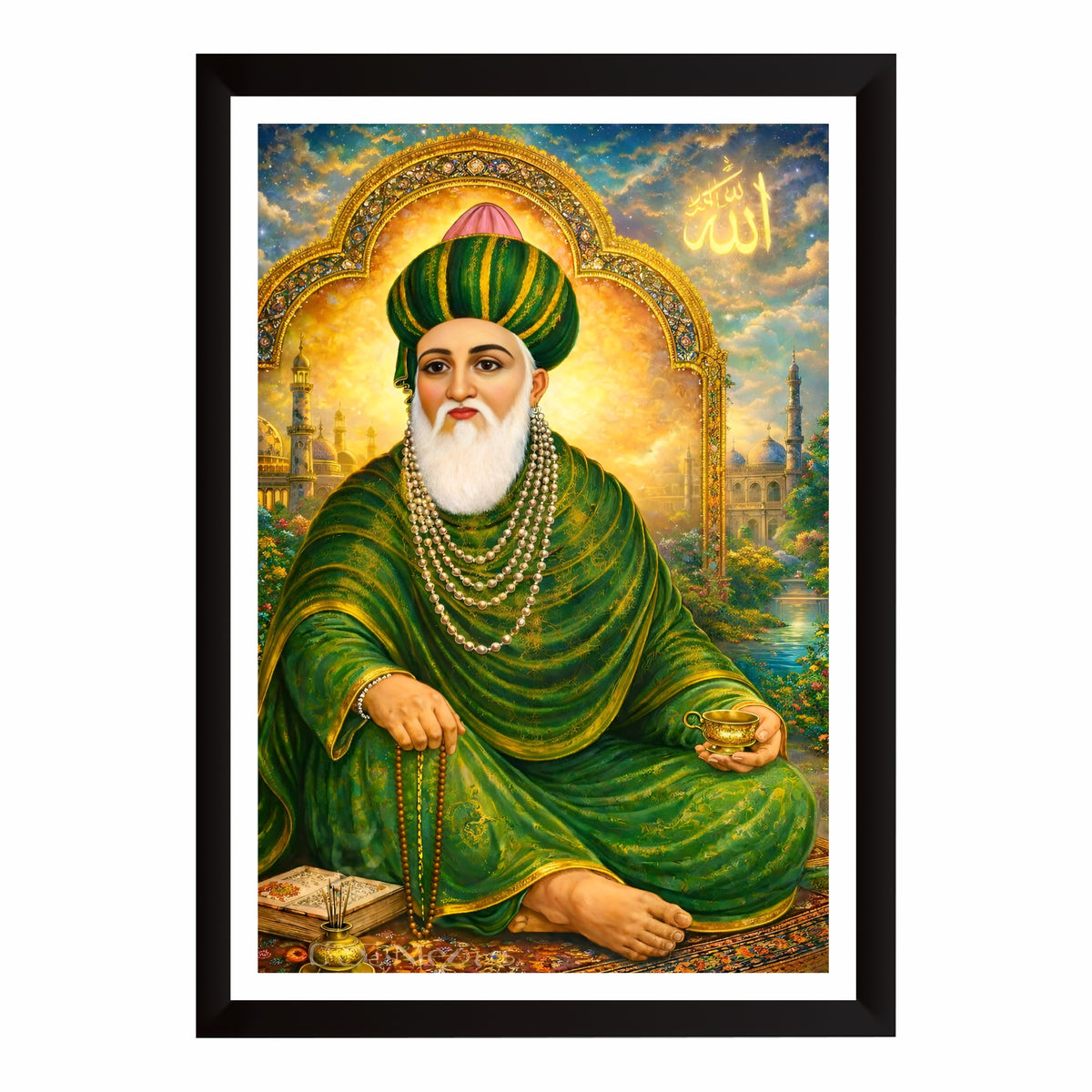 Sakhi Sarwar Wall Art | Lakh Data Peer Devotional Islamic Artwork | Sufi Saint on Horse Painting | Spiritual Home Wall Decor